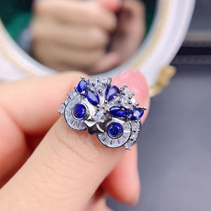 Natural sapphire fashion silver adjustable ring