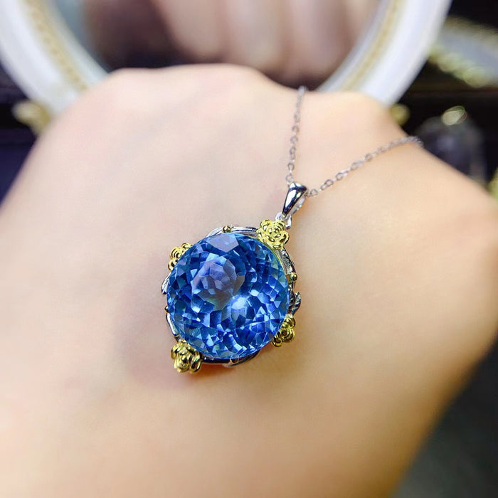 Luxury blue topaz sterling silver necklace
