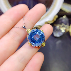 Luxury blue topaz sterling silver necklace