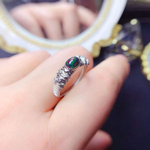 Black opal sterling silver adjustable ring
