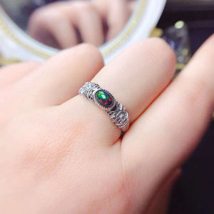 Black opal sterling silver adjustable ring