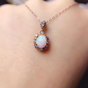 Opal sterling silver pendant necklace
