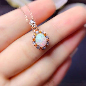 Opal sterling silver pendant necklace
