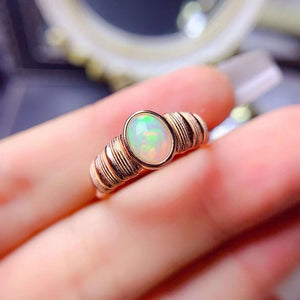 Colorful natural opal sterling silver adjustable ring
