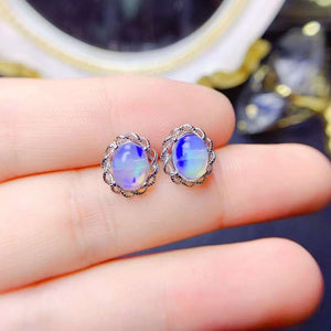 Cute natural opal studs sterling silver earrings