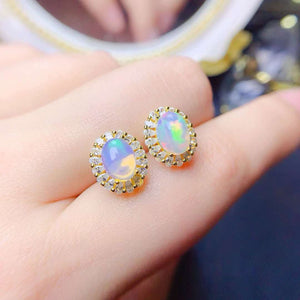 Natural opal studs sterling silver earrings