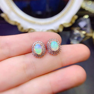 Natural opal studs sterling silver earrings