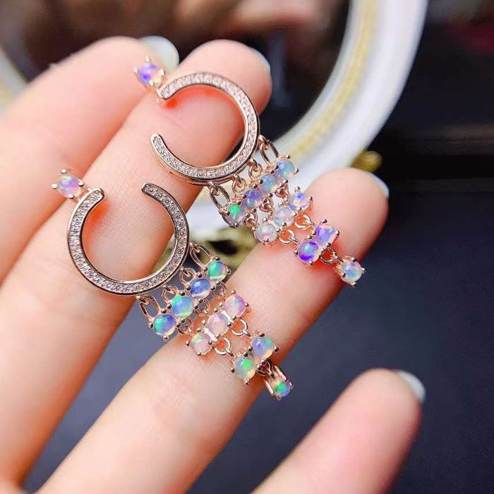 Fashion natural opal drop dangle sterling silver earrings