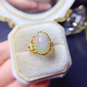 Luxury opal sterling silver adjustable ring