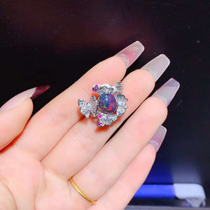 Natural black opal sterling silver adjustable ring