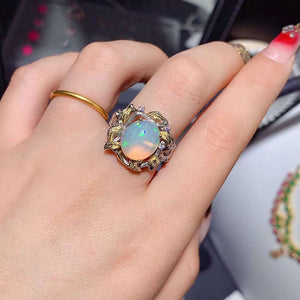 Luxury opal sterling silver adjustable ring