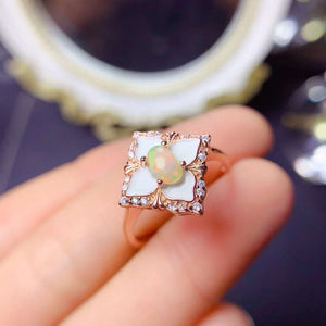 Opal sterling silver adjustable lace ring