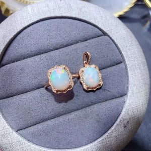 Natural sterling silver opal jewelry set