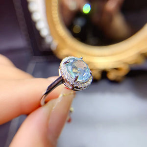 Luxury aquamarine sterling silver ring
