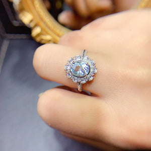 Fashion aquamarine sterling silver ring