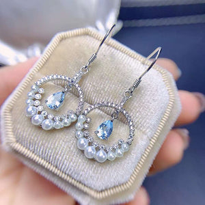 Natural aquamarine sterling silver earrings