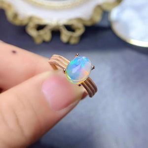 Fire opal sterling silver adjustable ring