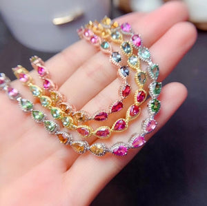 Rainbow tourmaline silver bracelet