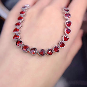 Fashion heart shape garnet silver bracelet