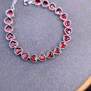Fashion heart shape garnet silver bracelet