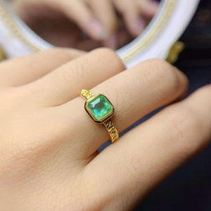 Genuine 18k gold filled real emerald ring