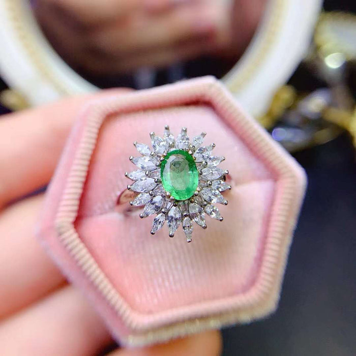 Real emerald diamond ring