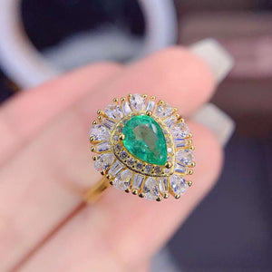 Real emerald pear cut diamond ring