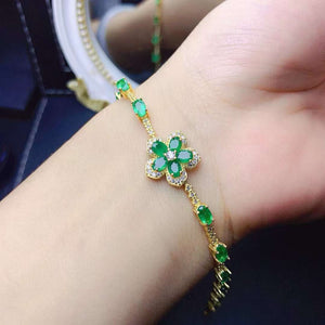 Genuine emerald flower bracelet