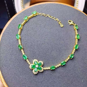Genuine emerald flower bracelet