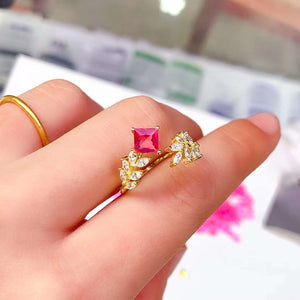 Real pink topaz emerald cut ring