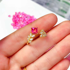 Real pink topaz emerald cut ring