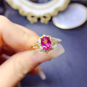 Real pink topaz oval cut diamond ring