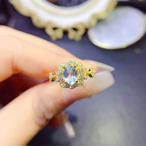 Genuine topaz oval cut diamond ring