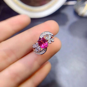Real pink topaz oval cut ring