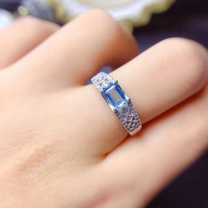 Paraiba topaz emerald cut diamond ring