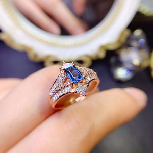 Genuine london blue topaz emerald cut ring