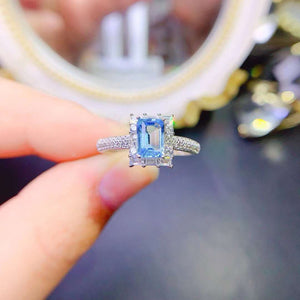 Real topaz emerald cut diamond ring