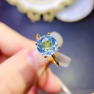 Genuine blue topaz round cut ring