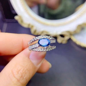 Genuine london blue topaz oval cut diamond ring