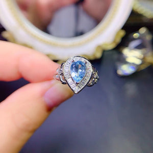 Real blue topaz pear cut diamond ring