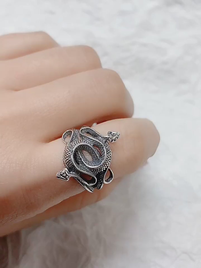 Men's fashion twin snake sterling silver ring