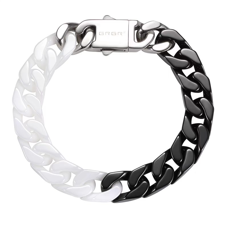 Spliced white ceramic Cuban chain bracelet men's hip-hop personality cuban trend women's same style