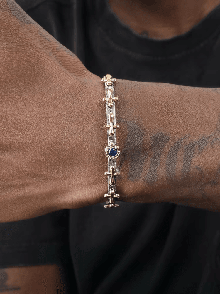 Retro cross bracelet S925 sterling silver bangle men and women hip-hop personality bracelet opening adjustable - MOWTE