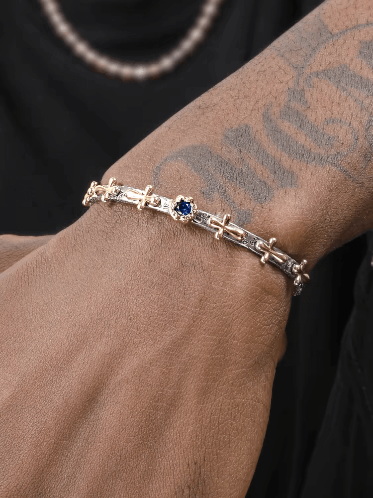 Retro cross bracelet S925 sterling silver bangle men and women hip-hop personality bracelet opening adjustable