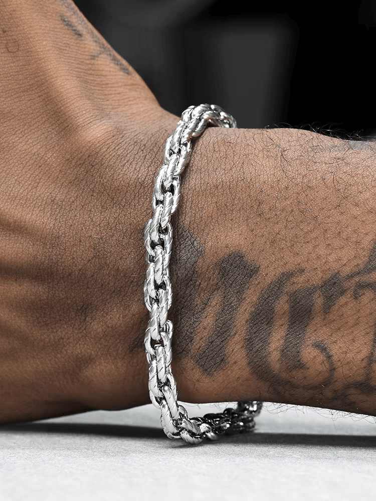 Silver braided bracelet for men and women popular titanium steel twisted chain hand jewelry high-end sense does not fade - MOWTE