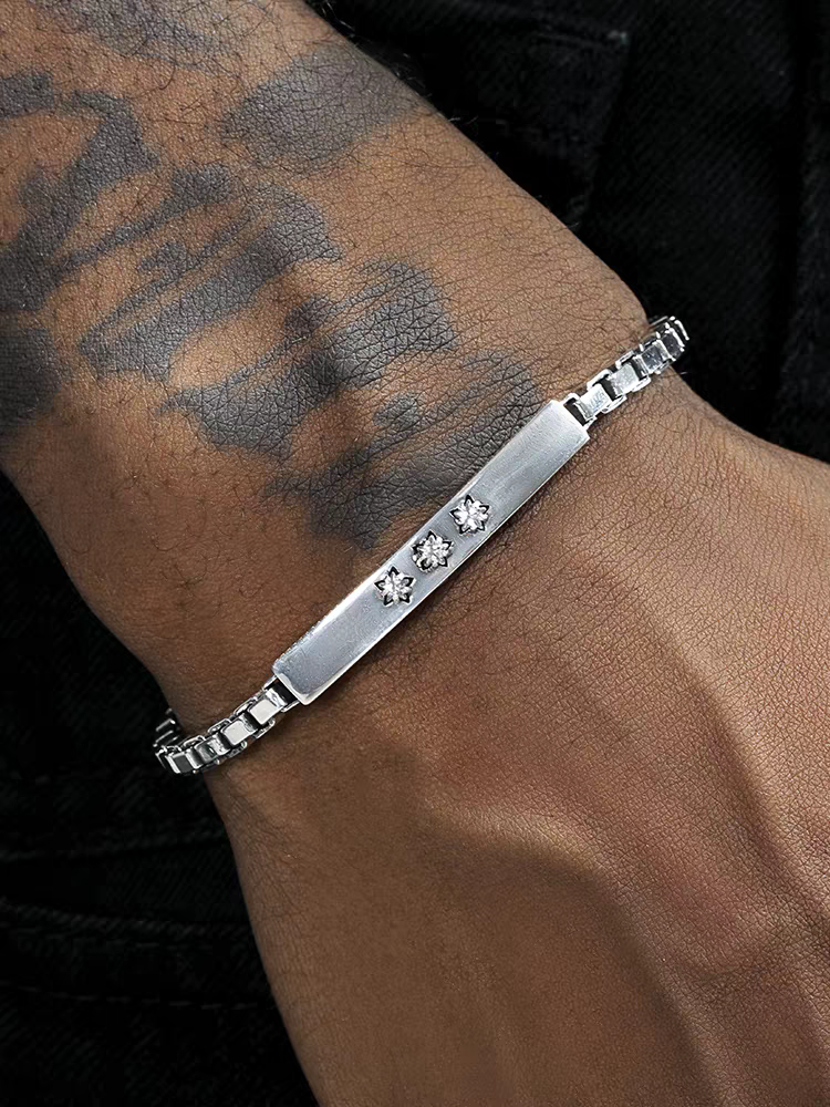 S925 sterling silver box bracelet for men and women trendy and versatile inlaid five-pointed star bracelet