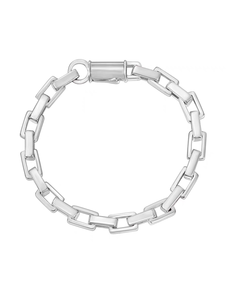 S925 sterling silver square bracelet men's hip-hop simple splicing bracelet women's street trend high-end