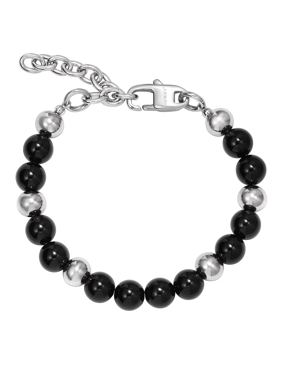 Steel beads stitching black agate pearl bracelet men's trendy handmade beaded jewelry women