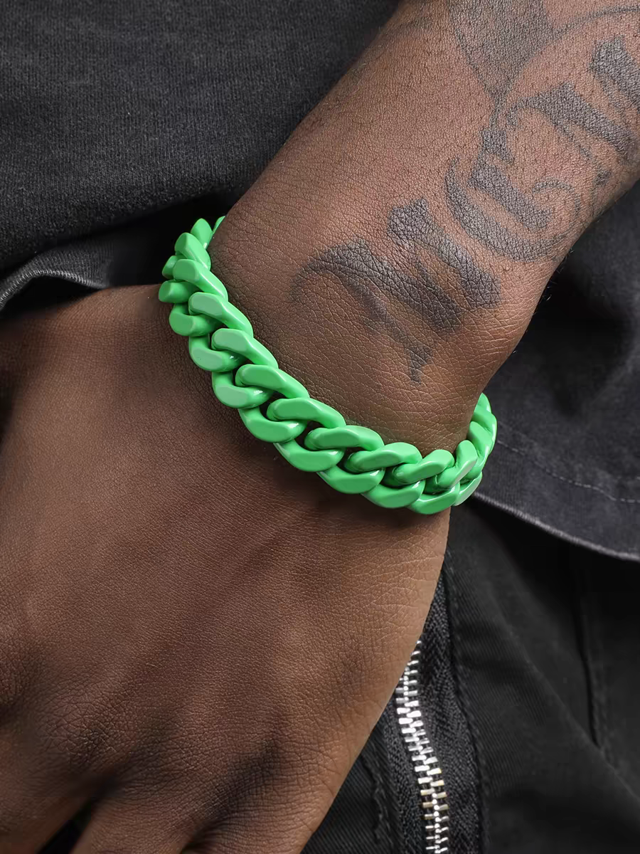 Original green Cuban chain bracelet for men and women trendy titanium steel hand jewelry simple couple style