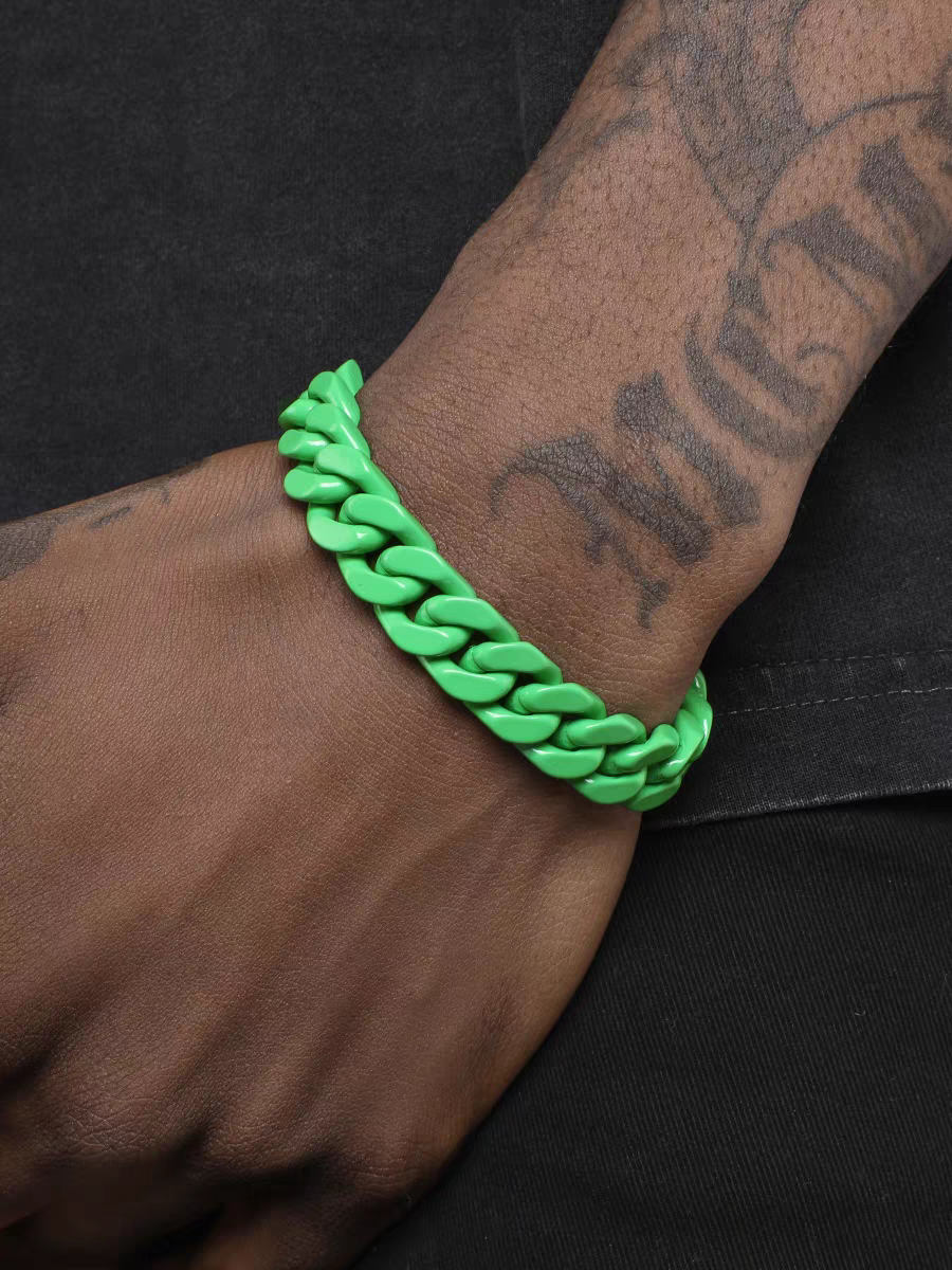 Original green Cuban chain bracelet for men and women trendy titanium steel hand jewelry simple couple style